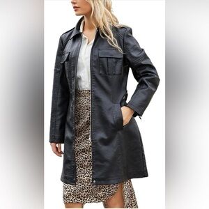 Vintage-Look Women's Faux Leather Jacket Detachable Belt Moto Biker NWOT Size L